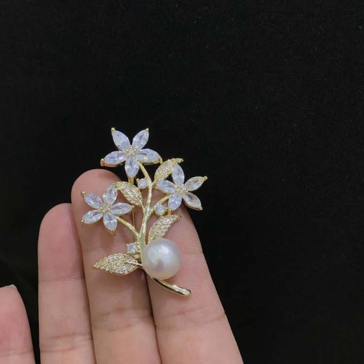 Beautiful Flowers Leaf Design Pearl Breastpin Findings Women DIY Brooch Jewelry Components Silver&Gold Color 3Pairs/Lot