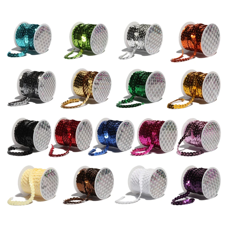 5Meters/lot 6mm 17 Colors Shiny Loose Round Flat PVC Sequins Paillettes Sewing On Trims for Crafts Cloth Accessory/Bags/Garment