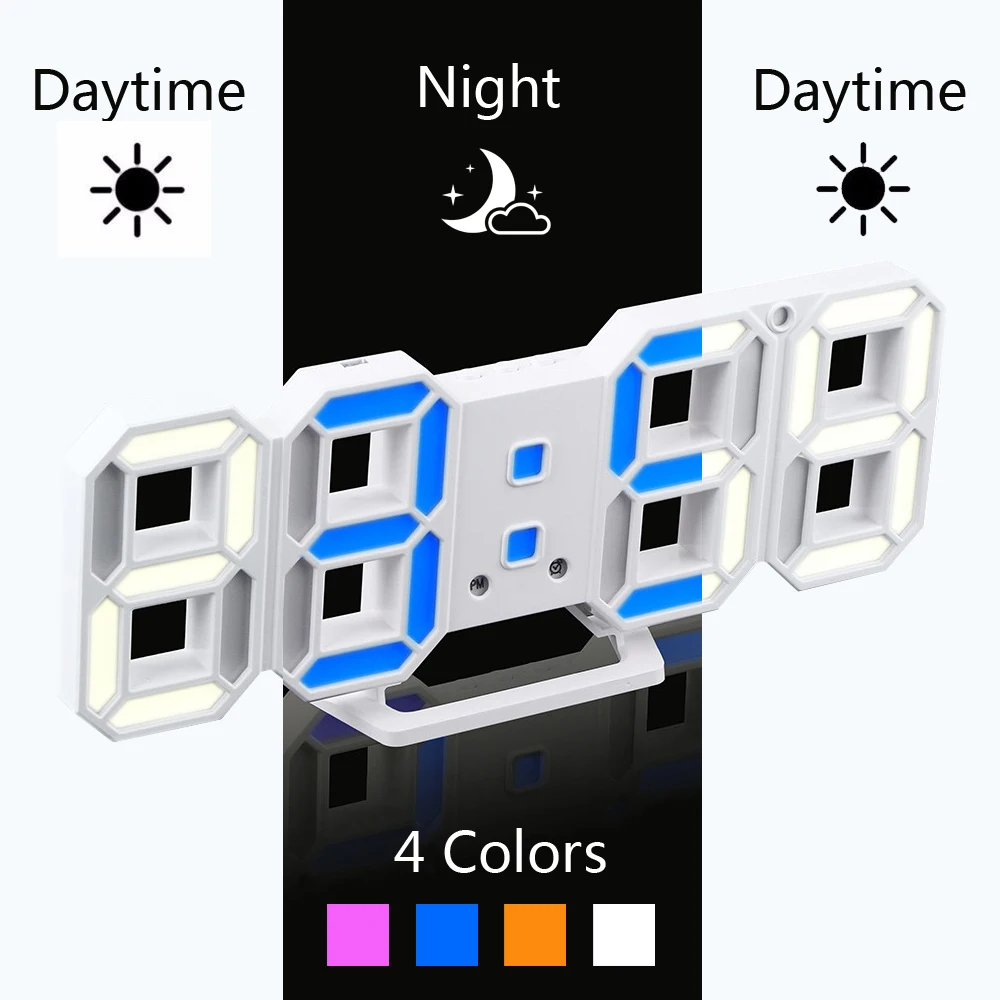 Digital LED Wall Alarm Clock, Color Changing, 3D, Modern, Desktop, Home, Living Room, Office, Table, Desk, Night Light, Newest