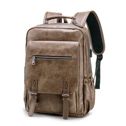 Quality Leather Male New Men PU Leather 14inch Laptop Travel Book Backpack Mens Fashion Large Capacity Male Backpacks