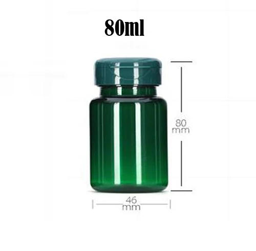 Botellas de plástico con tapa para mascotas, botellas de cápsulas sólidas de 80ml, Color verde, 20 piezas