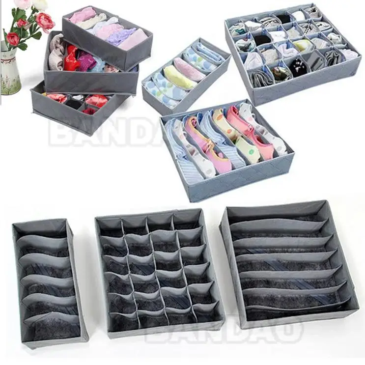 3 pieces/set,foldable Organizer box /Bamboo Charcoal fibre Storage Box 3 in 1 for bra,underwear,necktie,socks ties free shipping