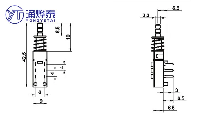 YYT Push switch A03-03 key switch PS42F42 power switch lock no lock 6PIN 2X3pin