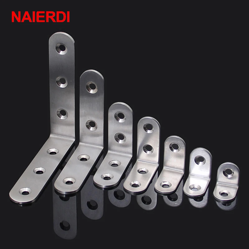 10PCS NAIERDI Angle Stainless Steel Corner Brackets Fasteners Protector Seven Size Corner Stand Supporting Furniture Hardware