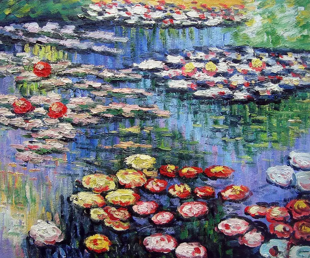 

Handmade Famous Art Canvas Landscape Painting Water Lilies (Pink) by Claude Monet Oil Paintings for Hotel Wall Decor