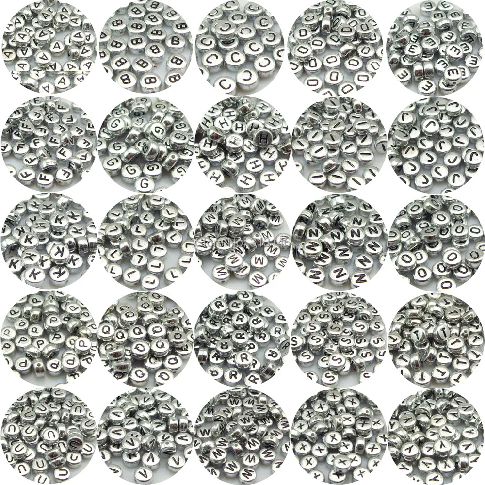 50pcs Silver Color Round Acrylic Alphabet Pick Separate Letter Beads For Beading DIY Bracelet Necklace Jewelry Making 3X7mm