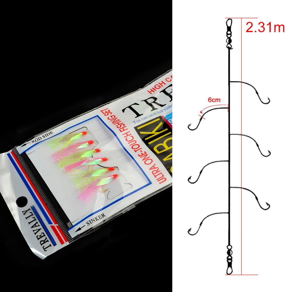 FTK Luminous Fish Skin Sabiki Rig Fishing Hook Maruseigo 9#-24# 2.31m Sea Boat Fishing Sabiki Rig Fishing Lure Hook Saltwater