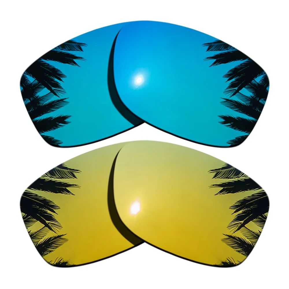 

(Ice Blue Mirrored+24K Gold Mirrored Coating) 2-Pairs Polarized Replacement Lenses for Jupiter Squared 100% UVA & UVB Protection