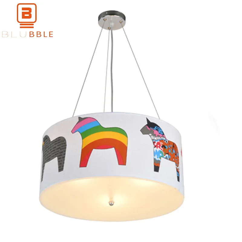 BLUBBLE Rainbow Horse Pendant Light Cartoon Animal Pendant Lamp Children Cozy Modern Pendant Lights AC 90-260V Bedroom Hanglamp