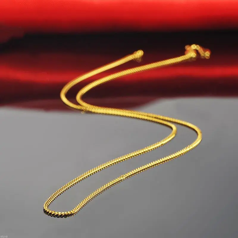 

Fine Pure 999 24K Yellow Gold Chain Women Curb Link Solid Necklace 18inch