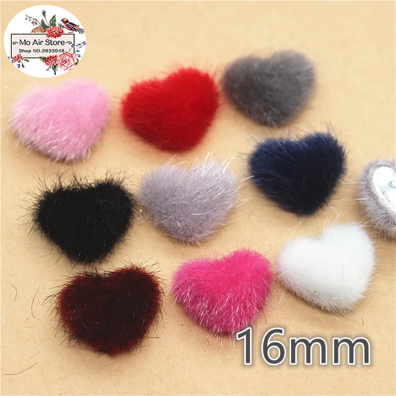 50pcs 16mm Flatback Hairy Fabric Covered Heart Buttons Home Garden Crafts Cabochon Scrapbooking DIY 16mm