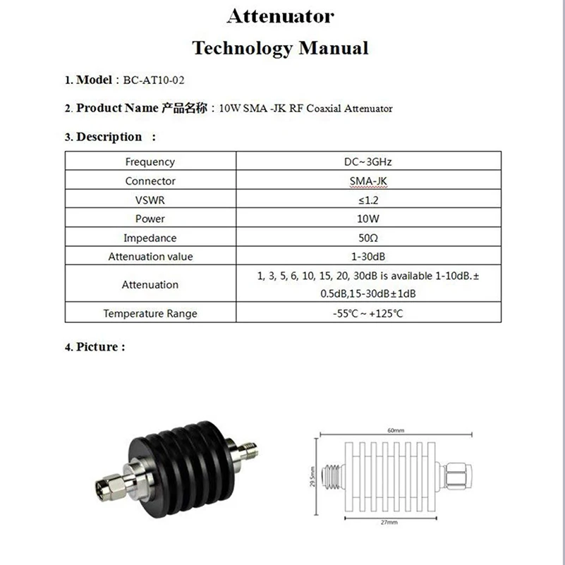 ALLiSHOP 10W Attenuator,1db to 40dB SMA Male to SMA Female DC-3.0GHZ 50ohm RF coaxial Power