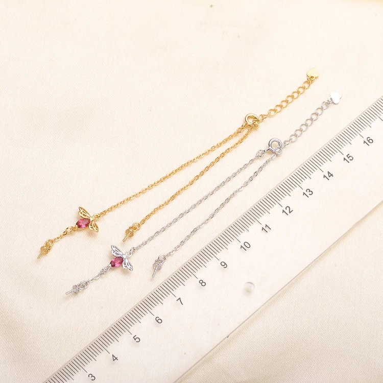 Pink Bee Design Pearl Bracelet Holder S925 Sterling Silver Bracelet Findings&Components Silver&Gold Color 3Pieces/Lot