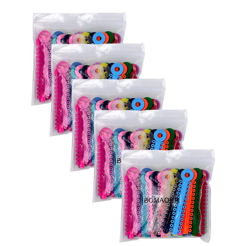 

Dental Orthodontic Stick Ligature ties Rubber Bands Rings Elastic Multi-color 5 Packs (1014 ties) Dentistry