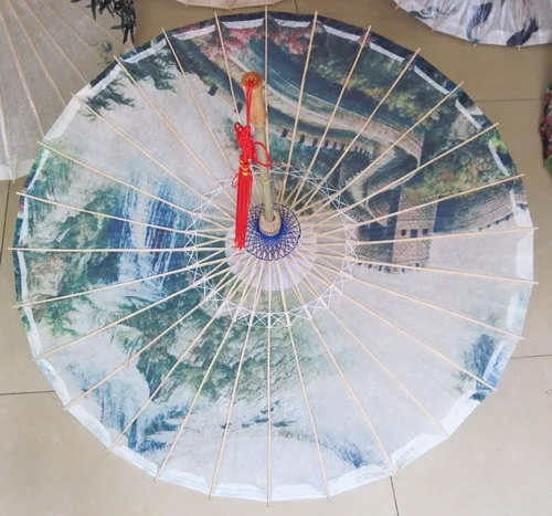 Dia 50cm Free shipping half wear rain-proof and sunshade umbrella ink painting the great wall small size oiled paper umbrella