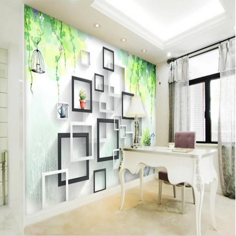 wellyu  Custom large - scale murals fantasy box watercolor flowers rattan bird cage 3D TV background wall wallpaper