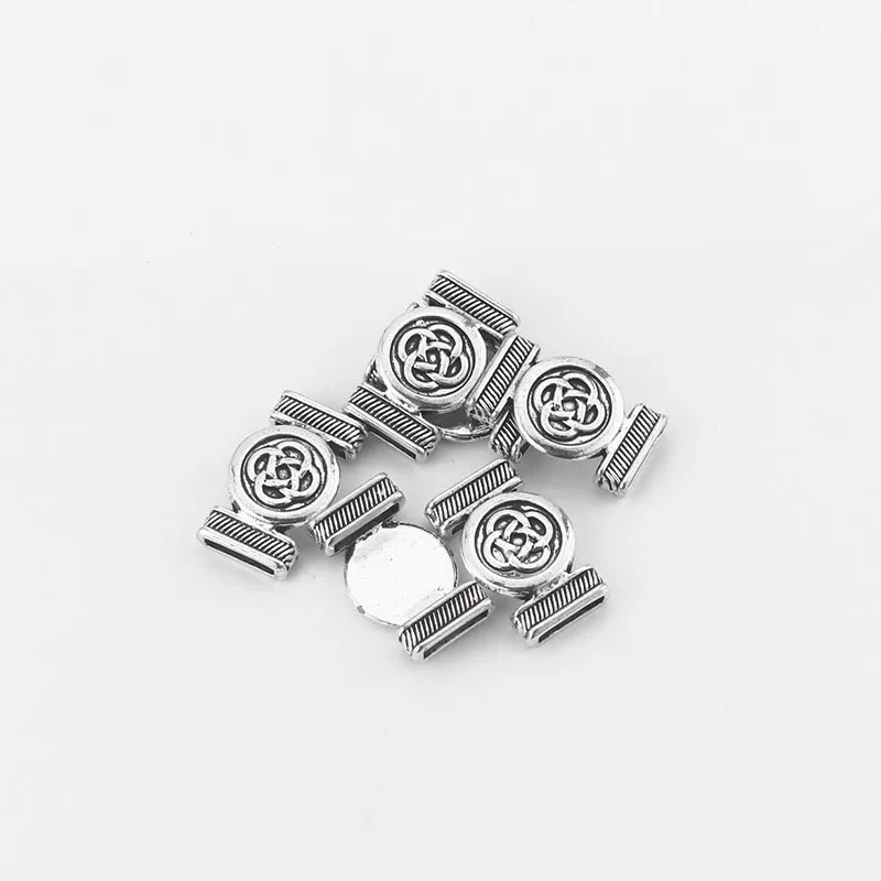 10pcs Round Chinese Knot Slider Beads Spacer Charm Fit 10*2mm Flat Leather Cord Jewelry Making Accessories