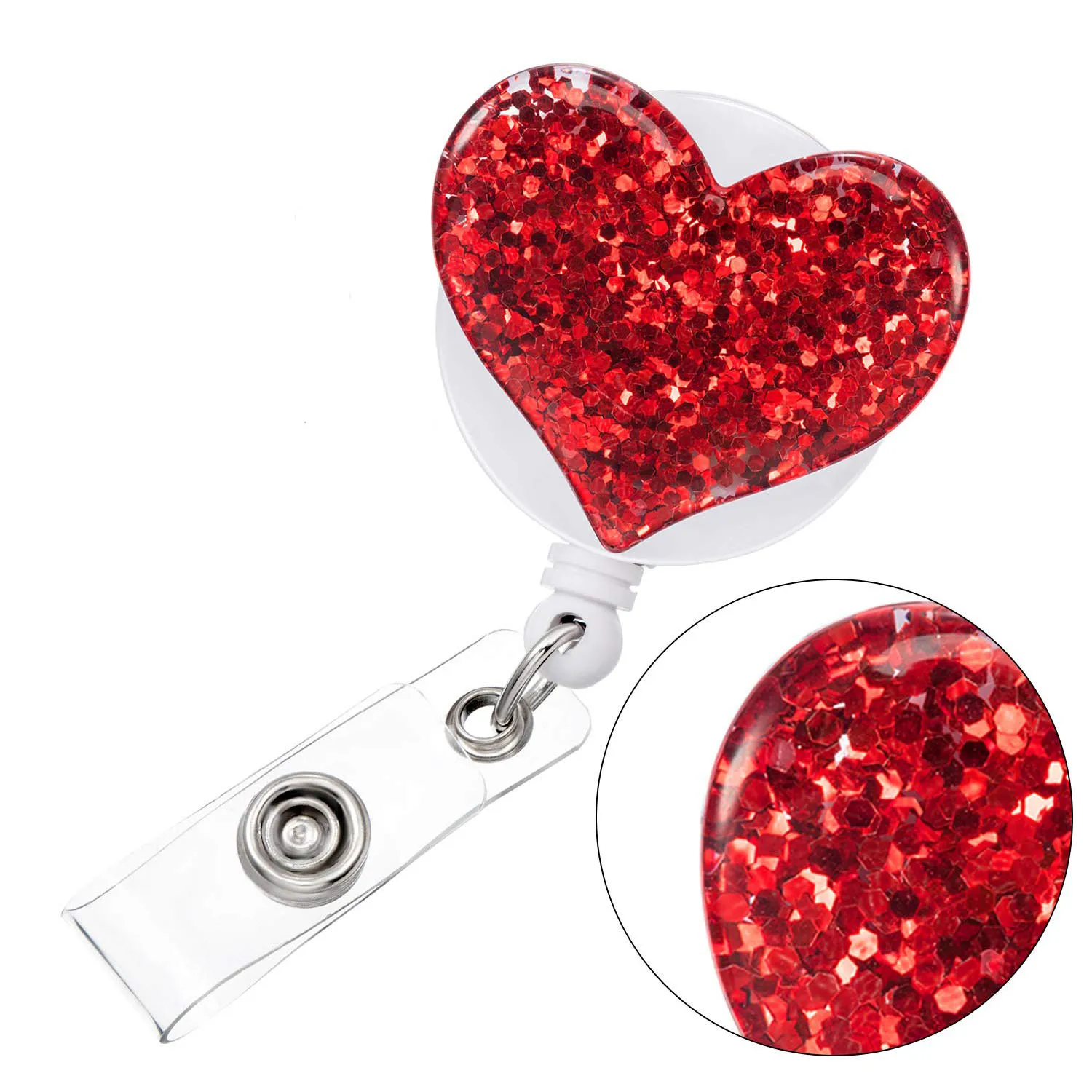 Retrátil Bling Love Heart Badge Holder, Clipes para enfermeira, ID Badge Reel com jacaré, 10 pcs