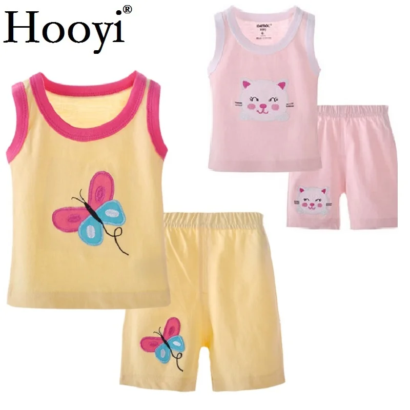 Hooyi Baby Girls Clothes Sets Summer Children 2-Pieces Suit Newborn T-Shirts Shorts Pant Boys Tank Top Singlet 100% Cotton Vest