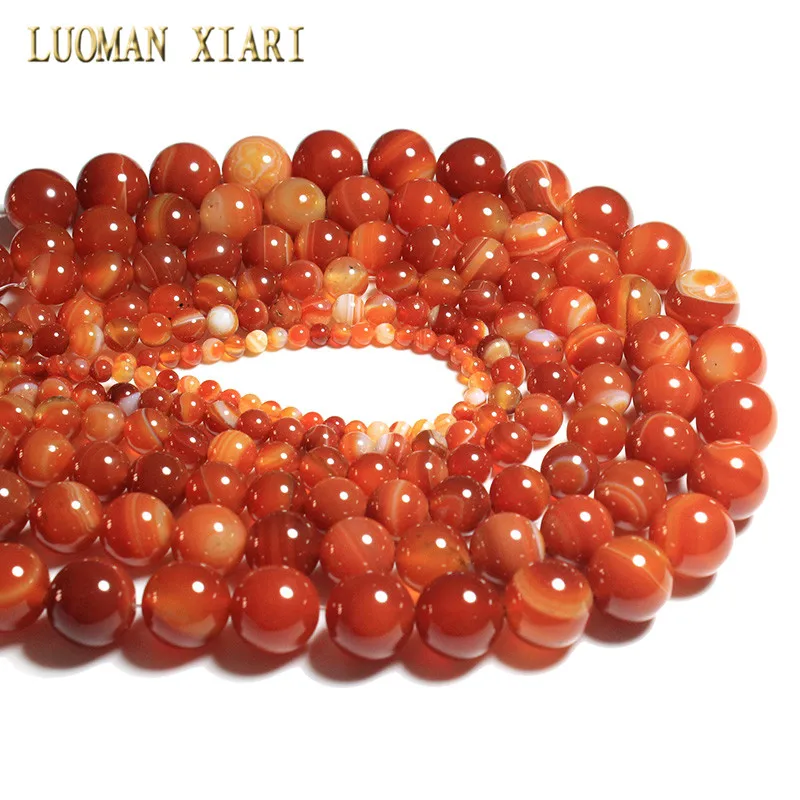 Wholesale Natural Red Stripes Agates Stone Beads For Jewelry Making DIY Bracelet Necklace 4/6/8/10/12 /14 mm Strand 15\'\'