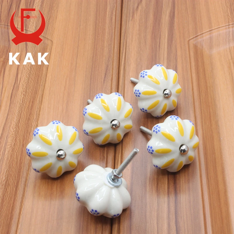 KAK 40mm Hand-painted Ceramic Drawer Knobs Porcelain Rural Cabinet Knob Cupboard Handles Mediterranean Furniture Handle Hardware