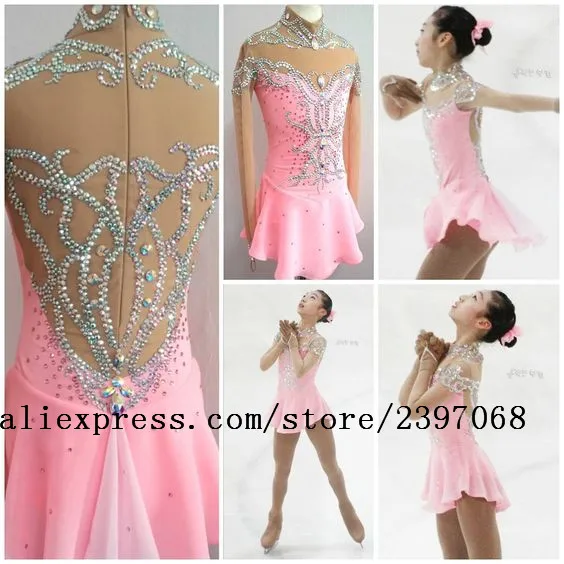 

Pink Ice Skating Dresses Women Competition Figure Skating Clothes Girls Ice Figure Skating Clothing 2017 Free Shipping F35