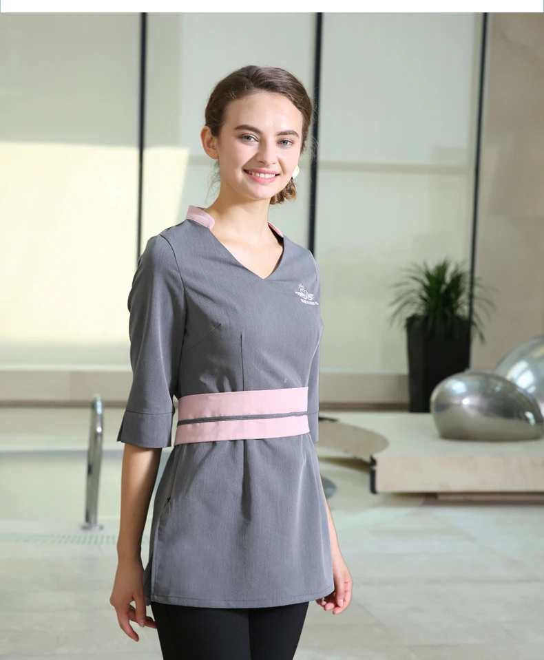 Uniforme de belleza de Spa de manga tres cuartos a la moda, conjunto de Top con cuello en V y pantalones largos, ropa de trabajo, uniformes de cafetería, otoño e invierno, 2023