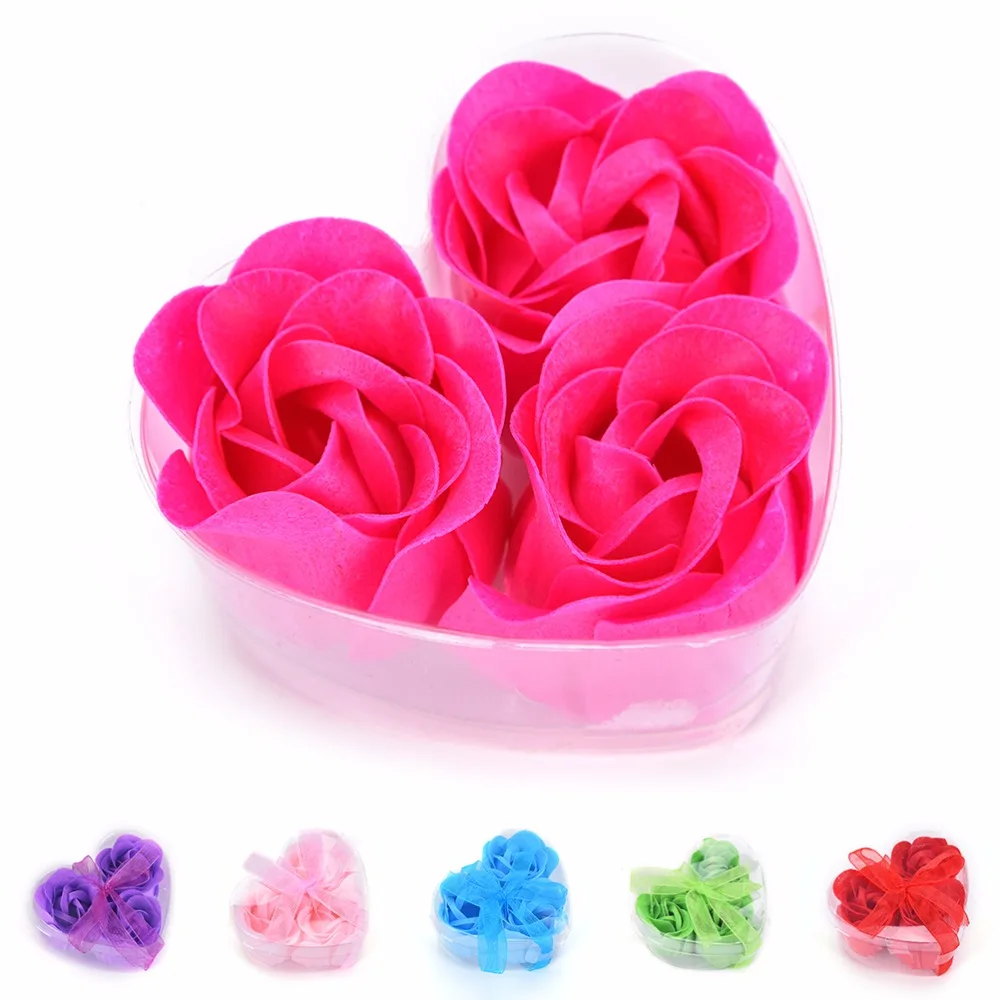 

3pcs/pack Scented Bath Body Flower Soap Rose Petal in Heart Box Wedding Favor Hot Sale