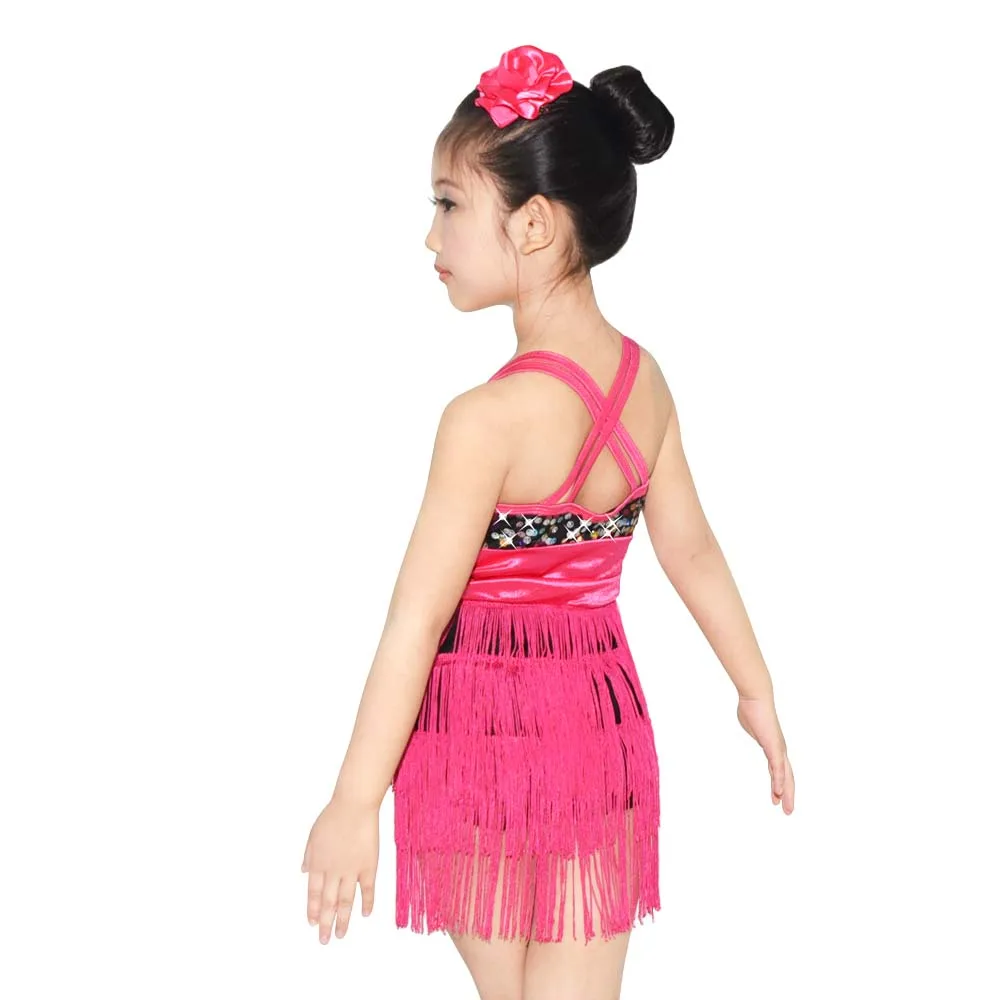 Girls Leotard Sequins Tassel Ballroom Dance Clothes Camisole Tango Latin Dance Dress For Stage And Party Drssess