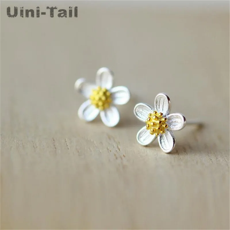 Uini-Tail Hot 925 Tibetan silver five-petal petal earrings Korean version of the flower New Year simple fresh literary gift