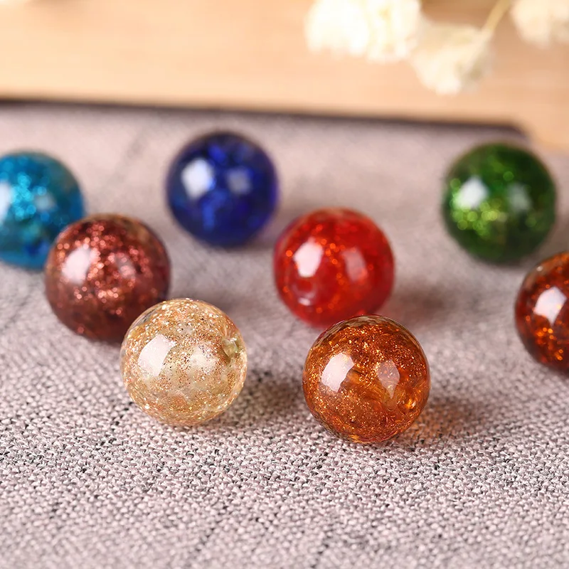Round Glaze Beads Gold Sand Universe Starry Earth Shape Lampwork Glass Beads DIY Bracelet Necklace Pendant Charms 2Pcs/Lot