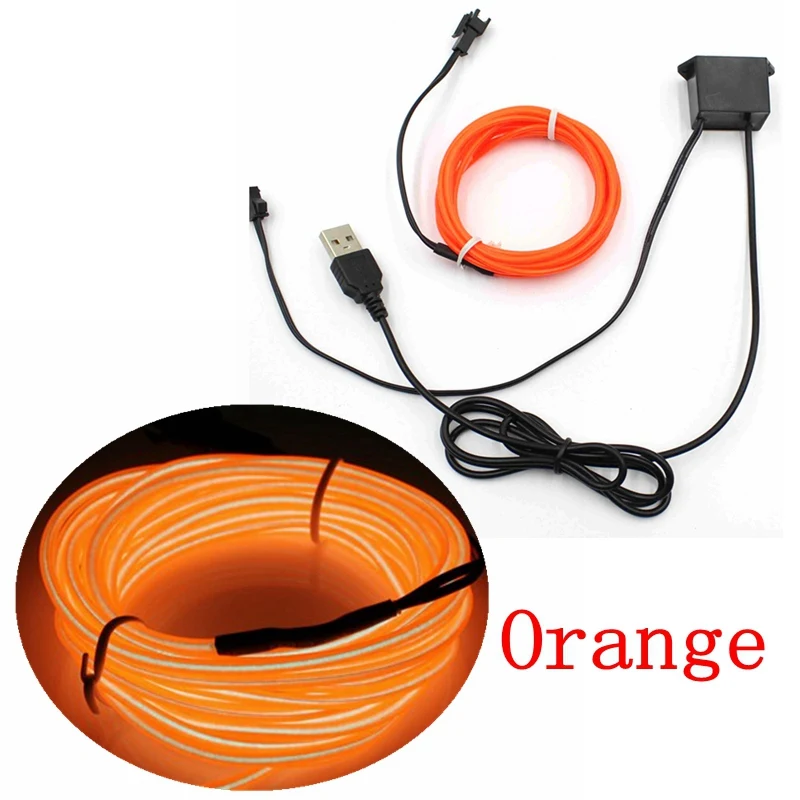 1/2/3/5/10M EL Wire With 5V USB Controller Neon Light LED lamp Flexible Twinkle Glow Rope Tube Wire Waterproof LED Strip