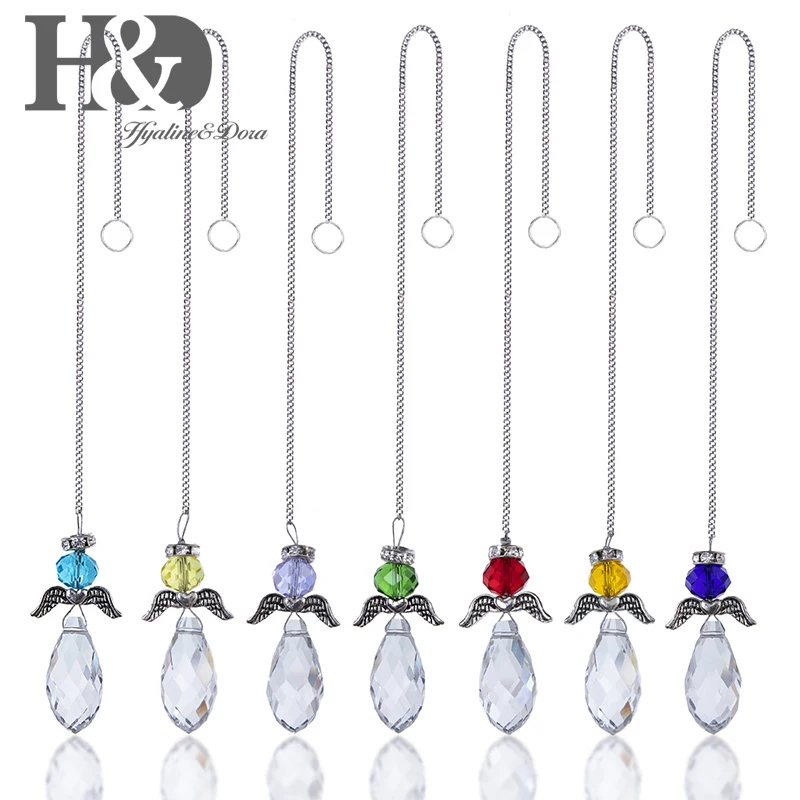 

H&D Set/7pcs Chakra Crystal Suncatcher Glass Angel Drop Pendant Rainbow Maker Collection Home Garden Window Hanging Decorative