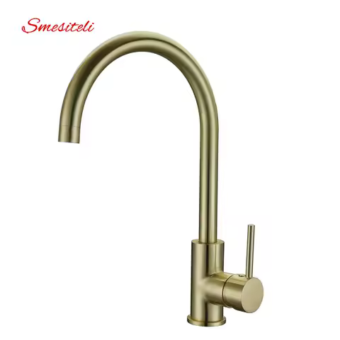 Brushed Gold Kitchen Faucet Deck mounted Single Handle Sink Tap Brass Single Hole Mixer Hot And Cold Water 360 Rotate Spout