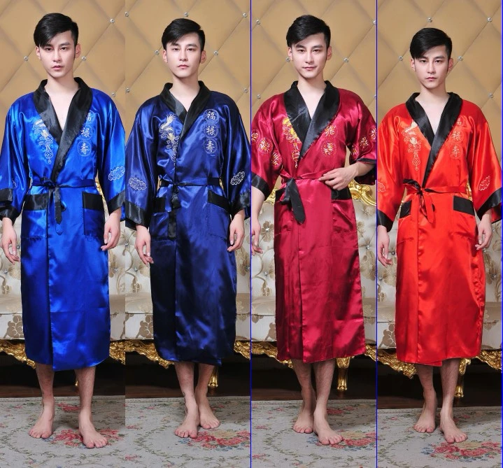 Public bathhouse Spa Steam Chinese Robe Kimono Nightgown Dragon Sleepwear traditional chinese kimono dress men bathrobe pajamas