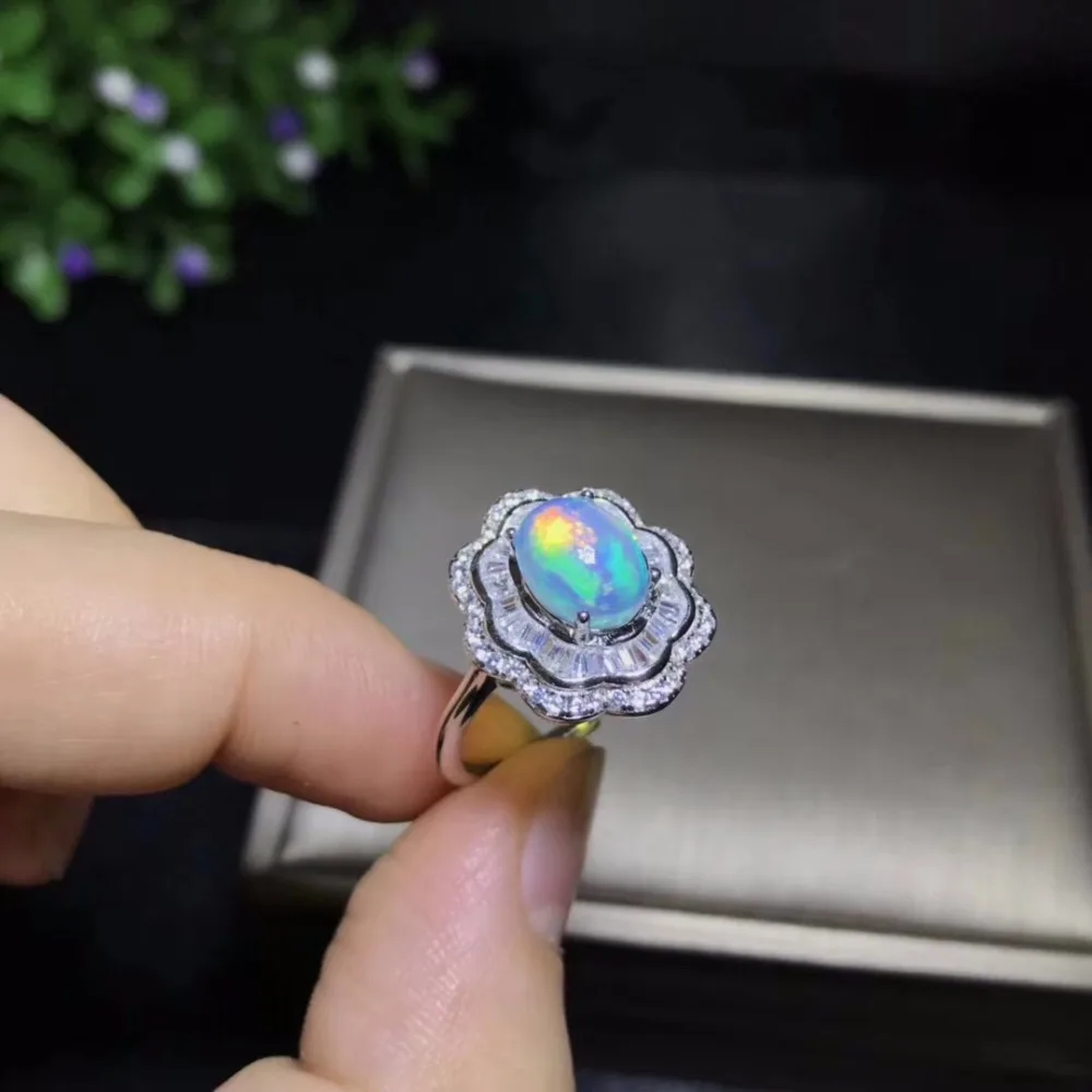 Natural opal woman rings change fire color mysterious  925 silver adjustable size