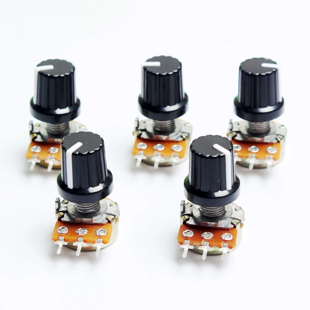 5pcs 10K 1K 100K 5K 50K OHM 3 Terminal Linear Taper Rotary potentiometer B10K 103 for Arduino