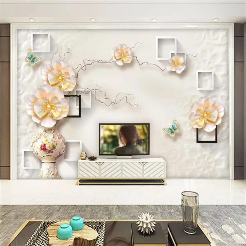 

wellyu Custom wallpaper 3D photo murals hand-painted stereo jewelry rose vase box TV background wall paper 3d papel de parede