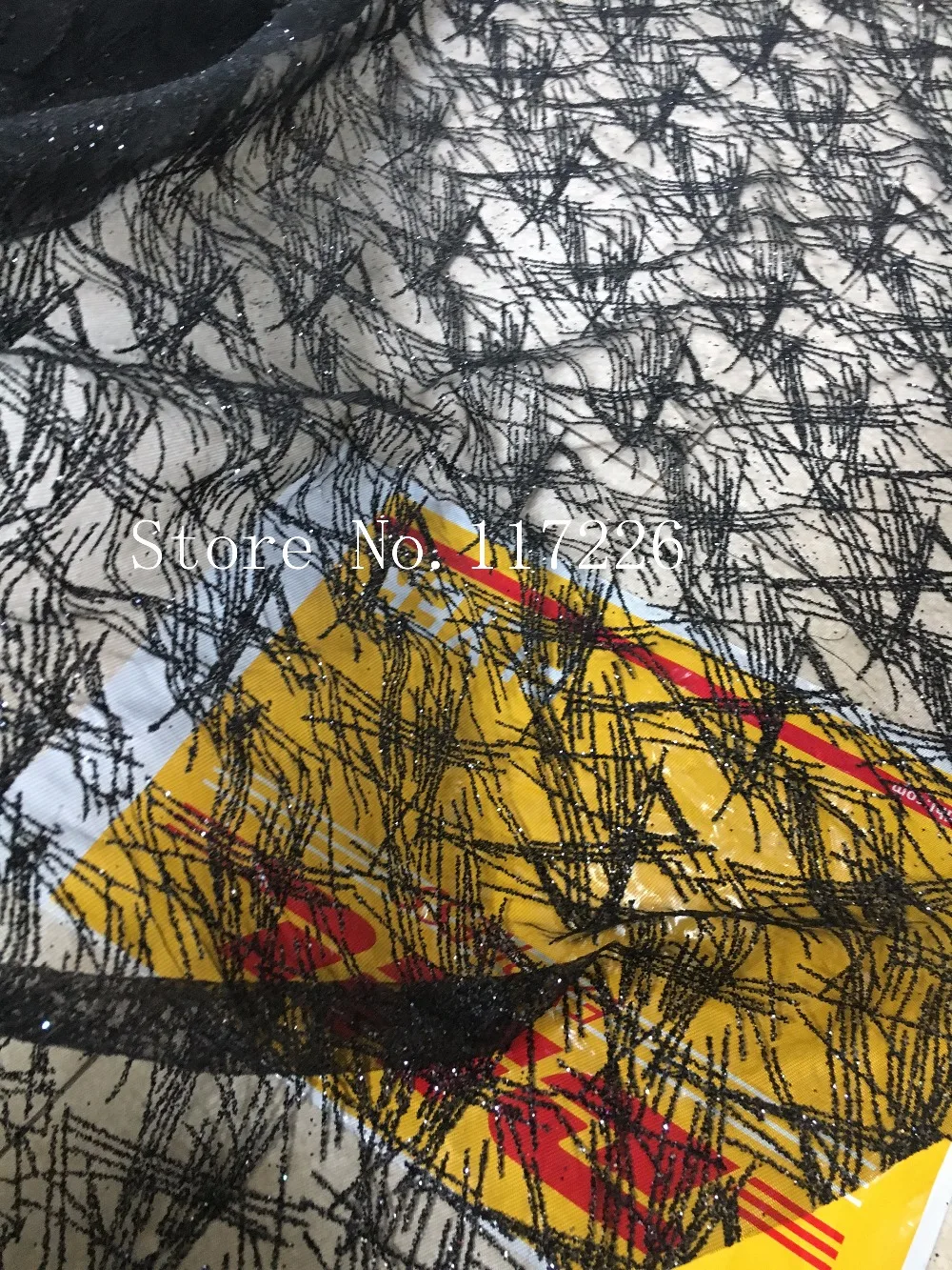 

5 yards Black hand print sparkle glued glitter african tulle mesh lace JRB-118104 with glitters