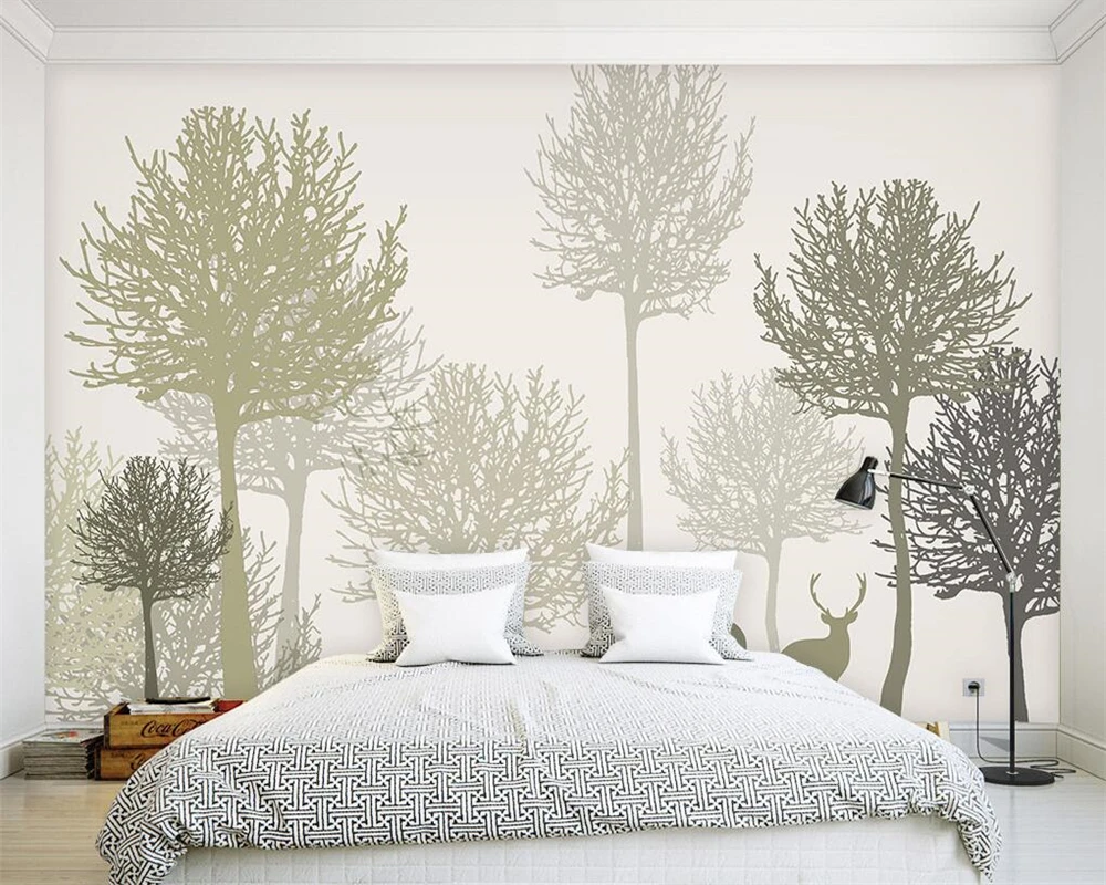 

Beibehang Custom wallpaper Simple Pastoral Gray Retro Woods Elk TV Background Wall Home Decor Living room Bedroom 3d wallpaper