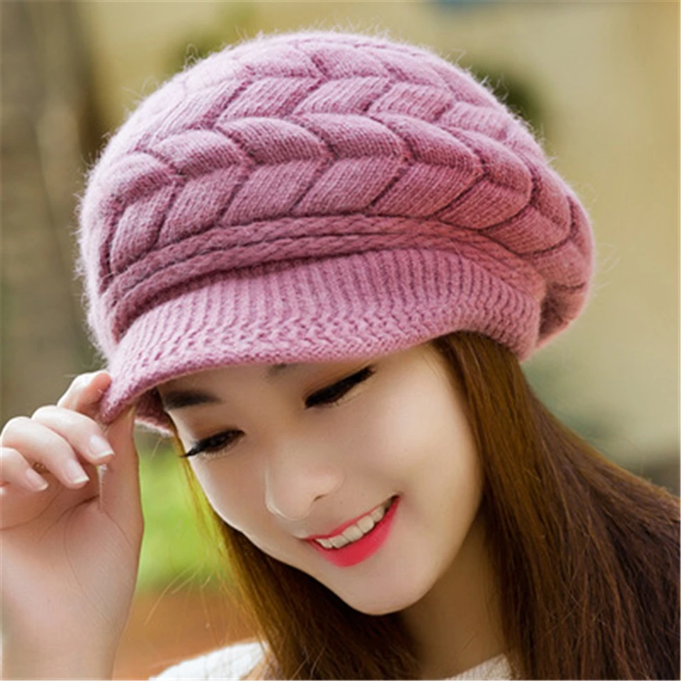 winter hat for women knitted wool hats inside knitted hats for women rabbit fur hat Autumn and Winter fashion women hat new