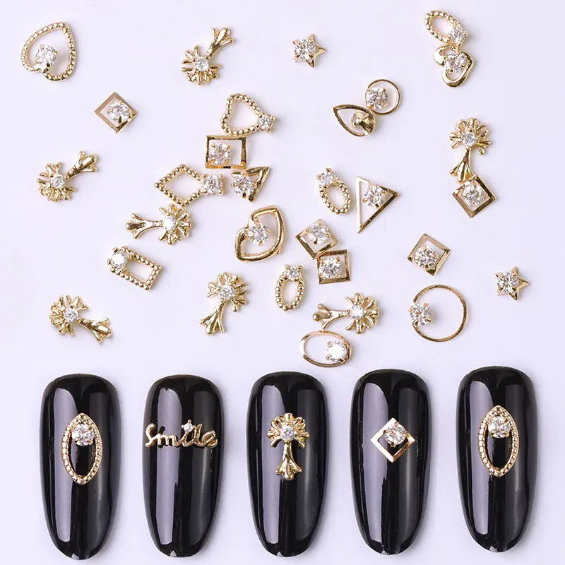 2pc gold 3d Rhinestone Rhinestone metal alloy jewelry Nail Art gems fashion glitter Zircon nail charms
