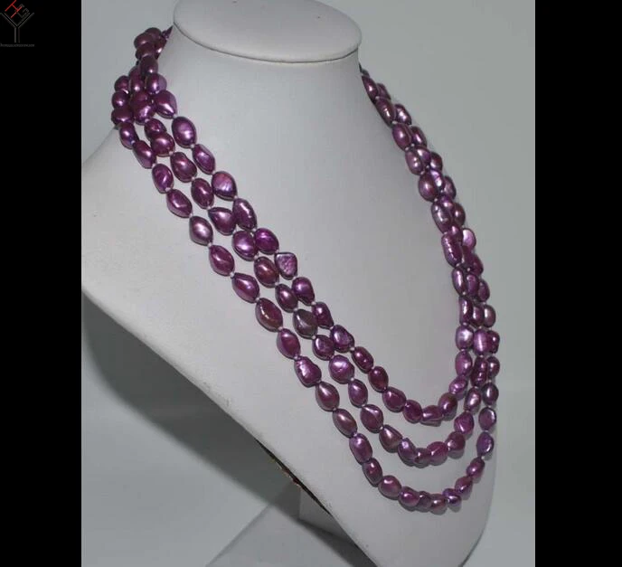 

125CM 50inch Necklace 8-9mm Deep Purple Baroque Natural Freshwater Pearl Jewelry