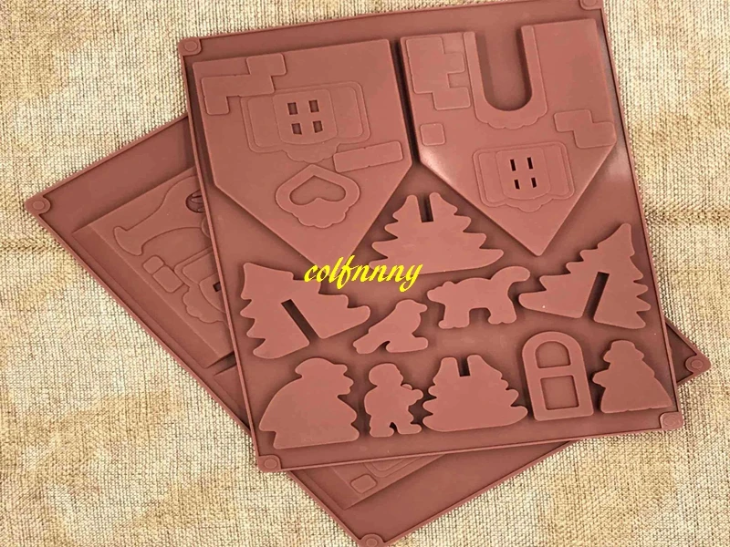 

50sets/lot Fast shipping 2pcs/set DIY 3D Christmas House Silicone Mold Chocolate Cake Mould For Make Biscuits Cake