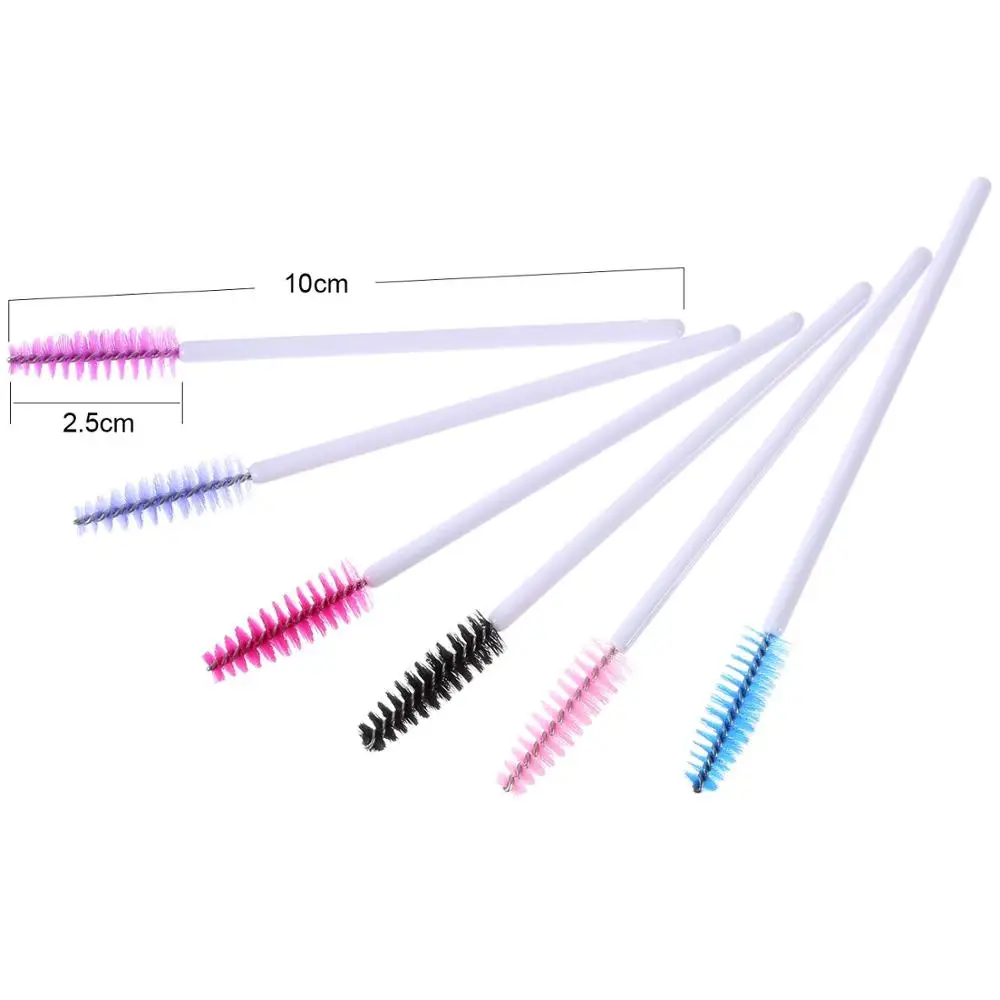 Applicateur de baguettes de Mascara jetables, 100 pièces, brosse à cils, Kit de pinceaux de maquillage (manche blanc, tête multicolore)