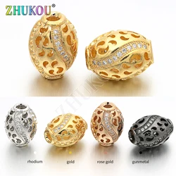 2Pcs/lot, Spacer Beads 10*14mm Brass Inlay Cubic Zirconia Oval DIY Handmade Jewelry Bracelet Necklace Making Materials:VZ48