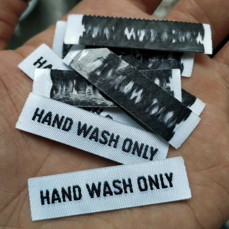 50pcs In stock Hot Iron on Cloth Label Hand wash only black/white polyester woven labels 4.5 * 1.2 cm heat press Label