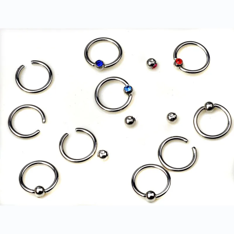 100Pcs/Lot 10Styles 316L Stainless Steel Crystal Tongue Belly Lip Eyebrow Nose Barbell Rings Body Piercing Jewelry