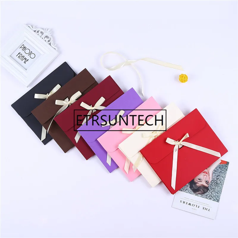 200pcs 24*18*1cm bow Envelope Kraft paper pocket bag Kerchief Handkerchief Silk scarf packing boxes Envelope box 7 colors