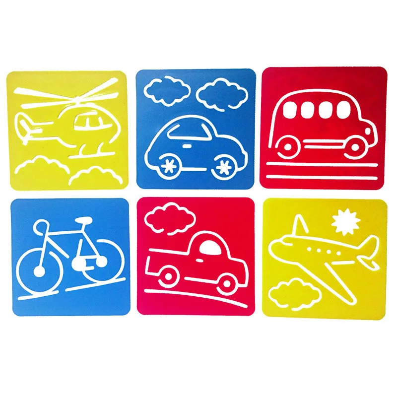 HOT SALE 6Pcs Children Transport Shaped Plastic Painting Drawing Template Stencil Kids Toy Gift